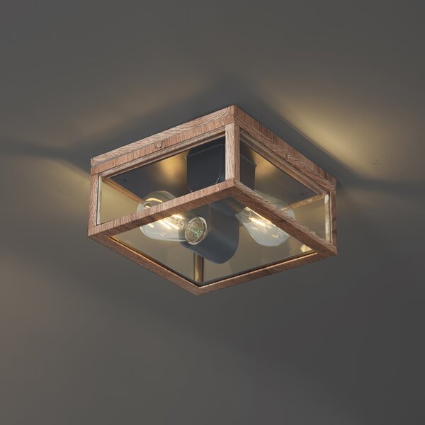 Industrialna lampa sufitowa z nadrukiem drewna IP44 2-źródła światła - Charlois