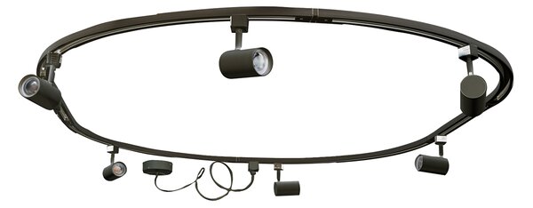 Nowoczesny system oświetlenia szynowego z 6 czarnymi reflektorami, 1-fazowy, owalny 100 cm - Iconic Jeana