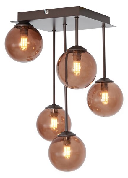 Designerska lampa sufitowa brązowa z brązowym szkłem 5-punktowa - Athens