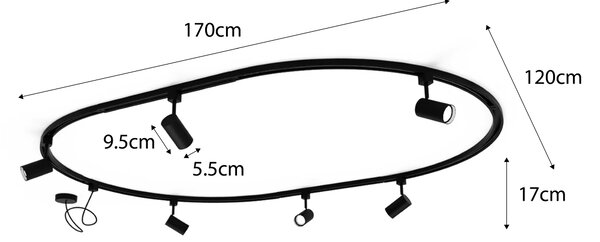 Nowoczesny system oświetlenia szynowego z 6 reflektorami białymi, 1-fazowy, owalny, 100 cm - Iconic Jeana