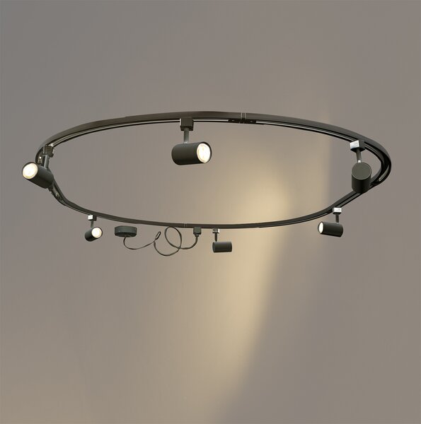 Nowoczesny system oświetlenia szynowego z 6 czarnymi reflektorami, 1-fazowy, owalny 100 cm - Iconic Jeana