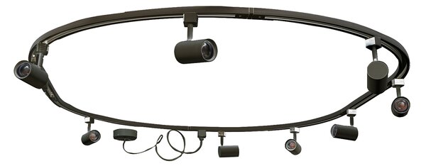 Nowoczesny system oświetlenia szynowego z 8 czarnymi reflektorami, 1-fazowy, owalny, 200 cm - Iconic Jeana