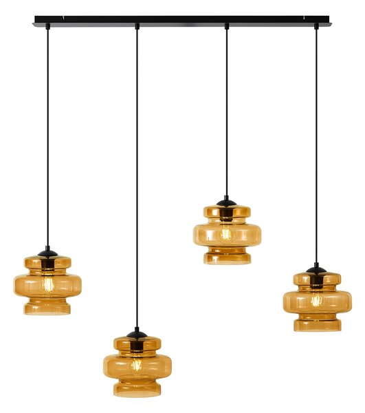 Retro Lampa Wisząca Czarna z Pomarańczowym Szkłem 4-punktowa - Denise