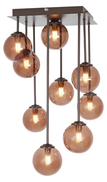 Designerska lampa sufitowa brązowa z brązowym szkłem 9-punktowa - Athens