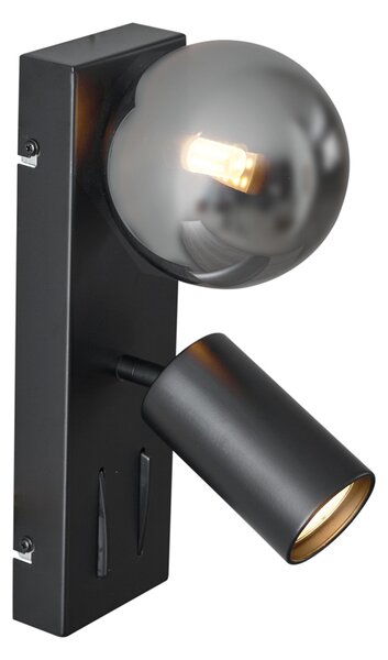 Nowoczesny kinkiet czarny 2-punktowy z możliwością przechylania i portem USB-C - Lesly