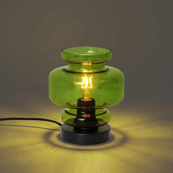Lampa stołowa w stylu retro czarna z zielonym szkłem - Denise