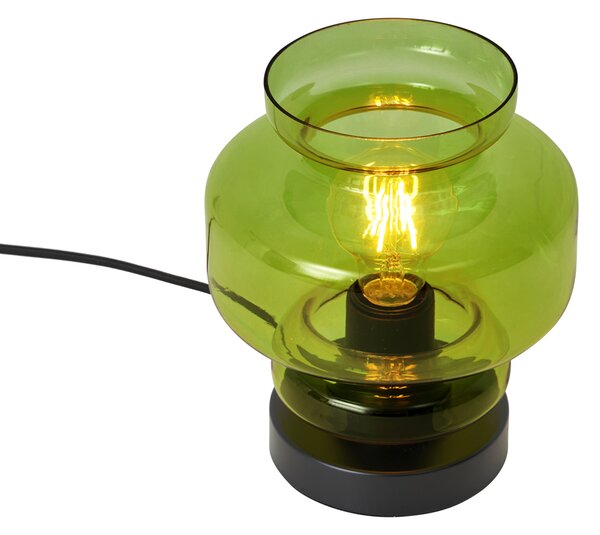 Lampa stołowa w stylu retro czarna z zielonym szkłem - Denise