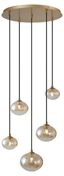 Lampa wisząca w stylu Art Deco złota z bursztynowym szkłem - Jia