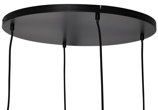 Lampa wisząca Art Deco czarna z okrągłym przydymionym szkłem 4-źródła światła - Bao