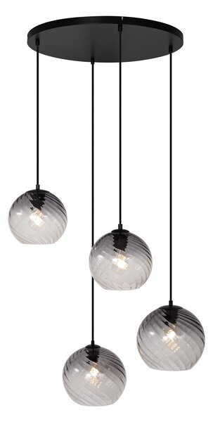 Lampa wisząca Art Deco czarna z okrągłym przydymionym szkłem 4-źródła światła - Bao