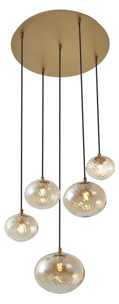 Lampa wisząca w stylu Art Deco złota z bursztynowym szkłem - Jia