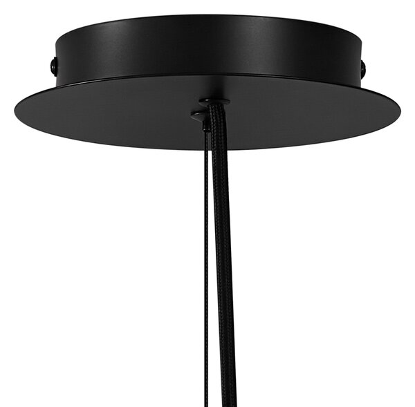 Designerska lampa wisząca czarna z okrągłym przydymionym szkłem, 6-punktowa - Mochan