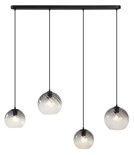 Lampa wisząca Art Deco czarna z prostokątnym przydymionym szkłem 4-źródła światła - Bao