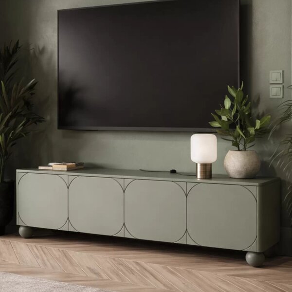 Szafka RTV Sonatia II 200 cm czterodrzwiowa na nogach kulach - oliwka