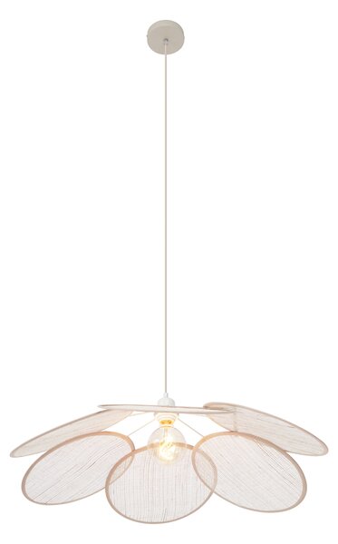 Lampa wisząca Japandi kremowa z lnianym abażurem - Aisha