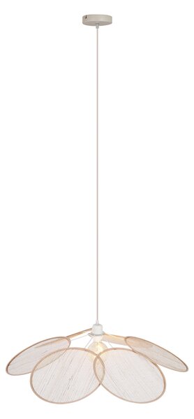 Lampa wisząca Japandi kremowa z lnianym abażurem - Aisha