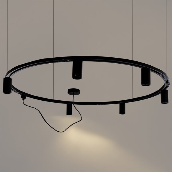 Nowoczesny wiszący system oświetlenia szynowego z 6 czarnymi reflektorami jednofazowymi GU10 50 mm - Iconic Ruby Honey