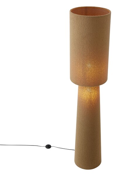 Lampa podłogowa Japandi brązowa tkanina typu teddy 2-źródła światła - Trompet