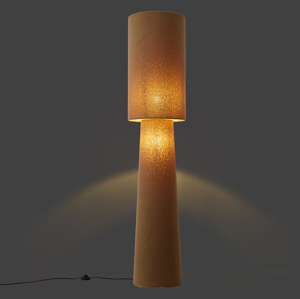 Lampa podłogowa Japandi brązowa tkanina typu teddy 2-źródła światła - Trompet