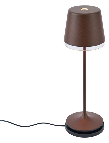 Lampa stołowa rdzawobrązowa z LED IP65, ładowalna ze stacją ładującą - Bass