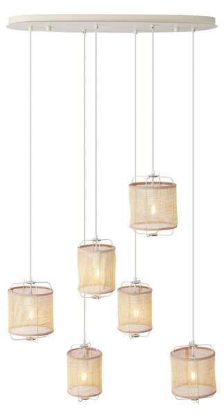 Lampa wisząca Japandi beżowa z materiałowymi kloszami 6-punktowa - Yente