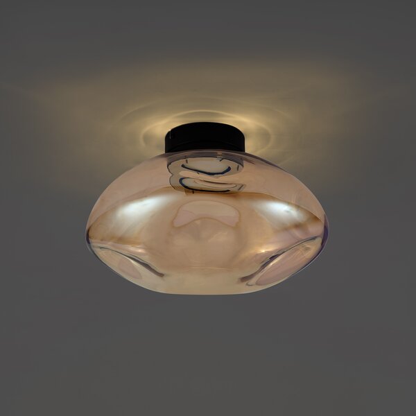 Designerska lampa sufitowa czarna z bursztynowym szkłem - Gemma