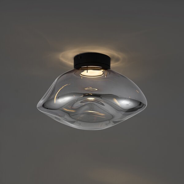 Designerska lampa sufitowa czarna z przydymionym szkłem - Gemma