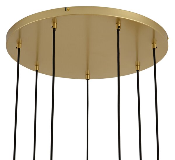 Lampa wisząca Art Deco złota z tęczowym szkłem 7-punktowa - Sandra