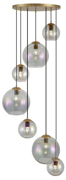 Lampa wisząca Art Deco złota z tęczowym szkłem 7-punktowa - Sandra
