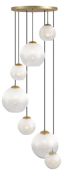 Lampa wisząca w stylu Hotel Chic mosiężna z białym okrągłym szkłem 7-punktowa - Misty