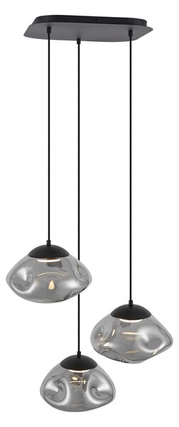 Designerska lampa wisząca czarna z przydymionym szkłem 3-punktowa - Gus