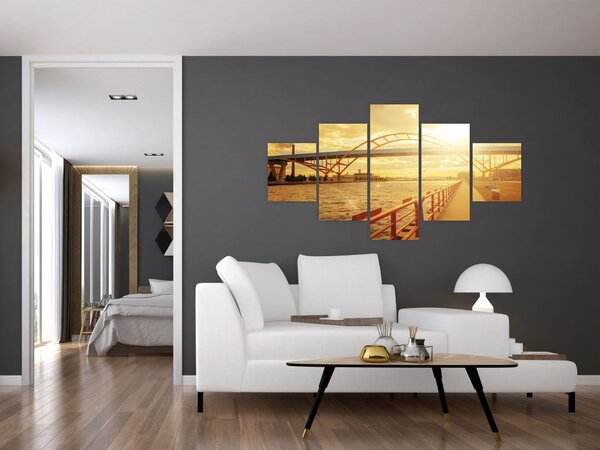 Obraz mostu z zachodem słońca (125x70 cm)