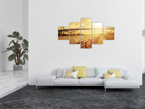 Obraz mostu z zachodem słońca (125x70 cm)