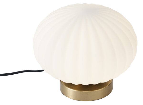 Designerska lampa stołowa mosiężna ze szkłem opalowym - Mochi