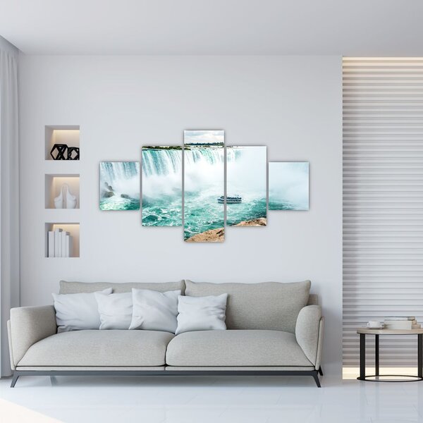 Obraz wodospadów z łodzią (125x70 cm)