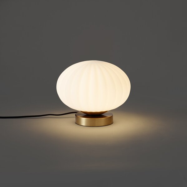 Designerska lampa stołowa mosiężna ze szkłem opalowym - Mochi