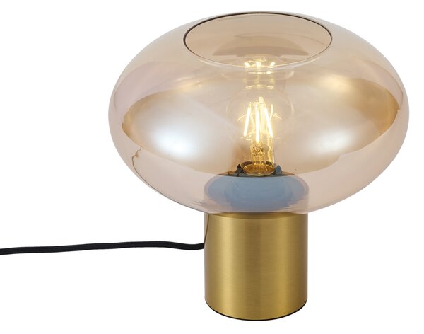 Designerska lampa stołowa mosiężna z bursztynowym szkłem - Umbrella