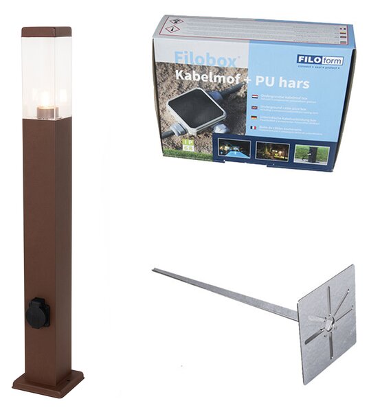 Lampa zewnętrzna rdzawo-brązowa 80 cm z gniazdkiem IP44 - Malios