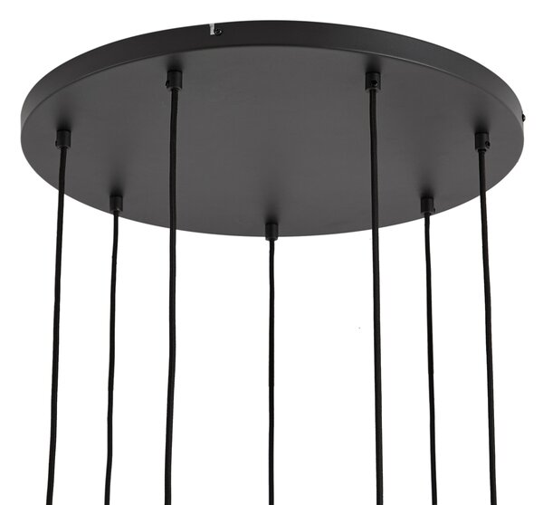 Nowoczesna lampa wisząca czarna z białym okrągłym szkłem 7-punktowa - Misty