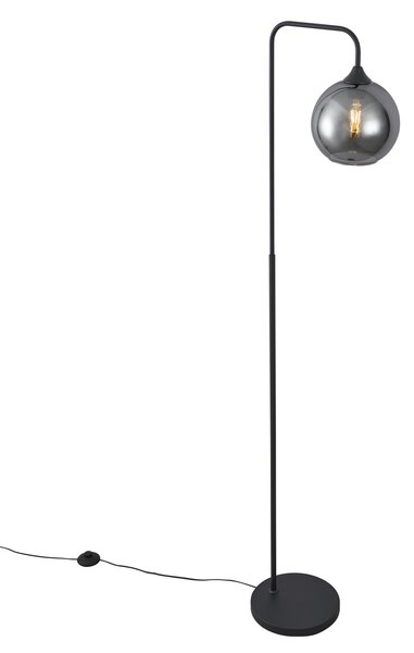 Lampa podłogowa Art Deco czarna z przydymionym szkłem - Sandra