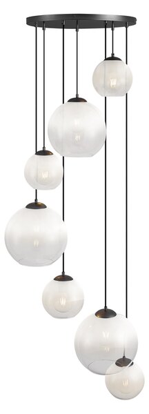Nowoczesna lampa wisząca czarna z białym okrągłym szkłem 7-punktowa - Misty
