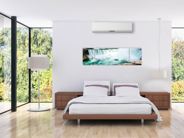 Obraz wodospadów z łodzią (170x50 cm)