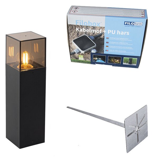 Stojąca lampa zewnętrzna czarna z kloszem w kolorze dymionym 30 cm - Denmark