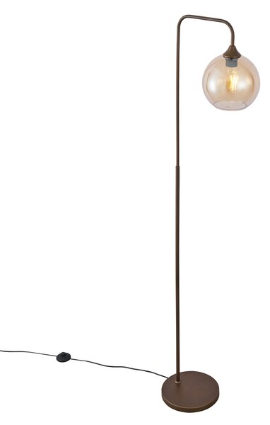 Lampa podłogowa Art Deco ciemny brąz z bursztynowym szkłem - Sandra