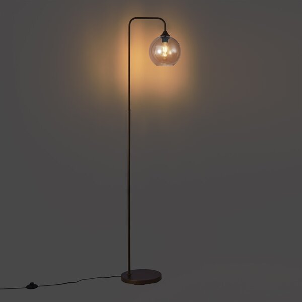 Lampa podłogowa Art Deco ciemny brąz z bursztynowym szkłem - Sandra