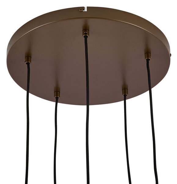 Lampa wisząca w stylu hotelowym, ciemny brąz z bursztynowym szkłem, 5-punktowa - Stavelot