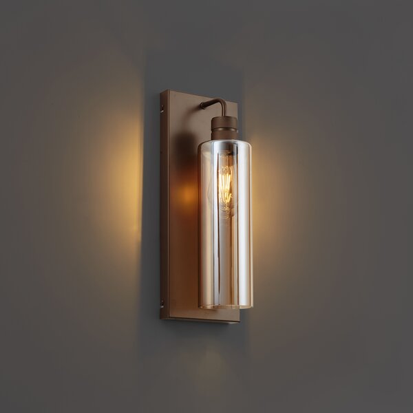 Lampa ścienna w stylu Hotel Chic ciemny brąz z bursztynowym szkłem - Stavelot