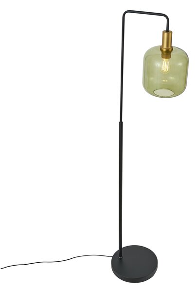 Lampa podłogowa w stylu Hotel Chic czarno-złota z zielonym szkłem - Zuzanna