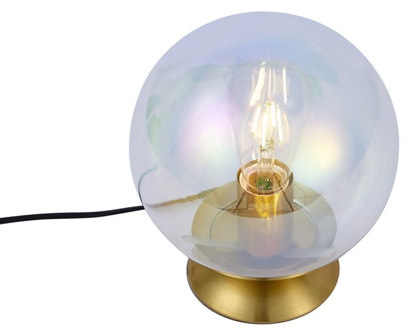 Lampa stołowa w stylu Art Deco mosiężna ze szkłem dymnym tęczowym - Pallon