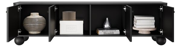 Szafka RTV Vesper 4D 187 cm - czarny / czarne uchwyty / nogi kule